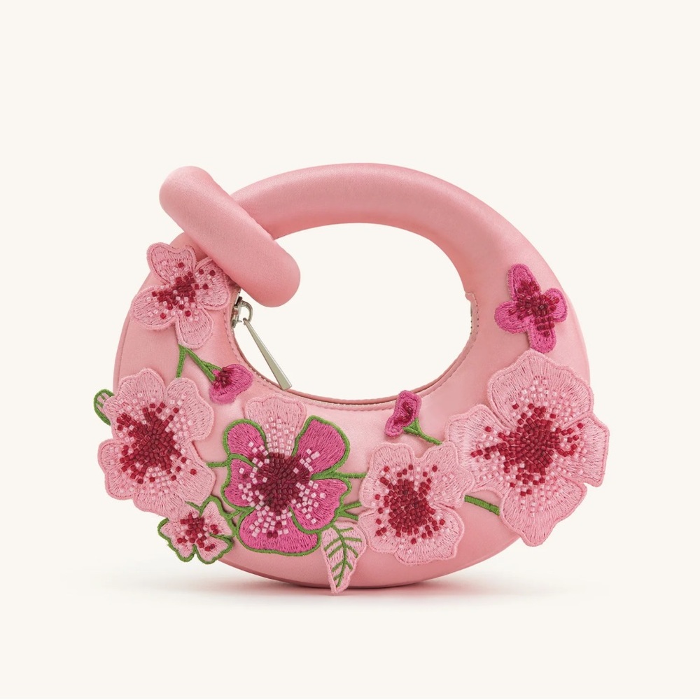 Embroidered Floral Mini Top Handle Bag - Pink